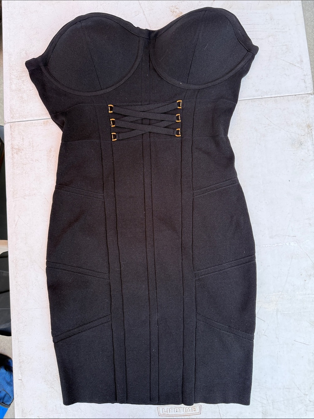 Guess Black Strapless Bodycon Dress with Gold Accent